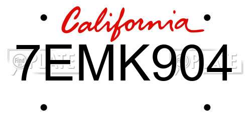 7EMK904 California License Plate