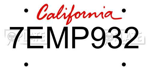 7EMP932 California License Plate