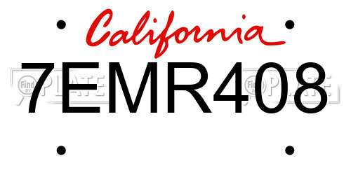 7EMR408 California License Plate