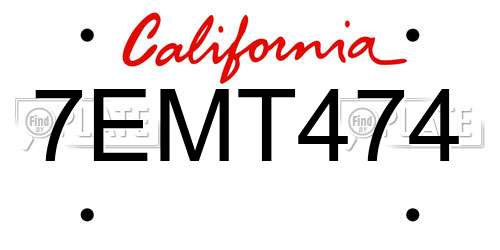 7EMT474 California License Plate