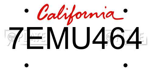 7EMU464 California License Plate