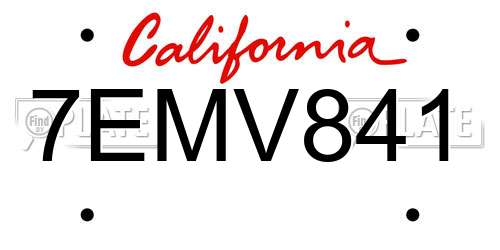 7EMV841 California License Plate