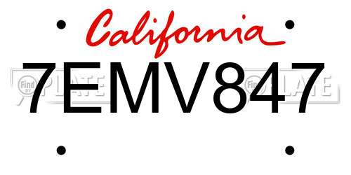 7EMV847 California License Plate