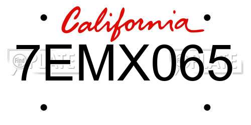 7EMX065 California License Plate