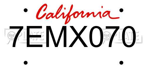 7EMX070 California License Plate