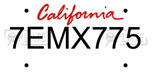 7EMX775 California License Plate