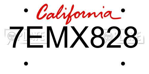 7EMX828 California License Plate