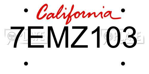 7EMZ103 California License Plate