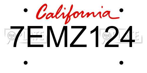 7EMZ124 California License Plate