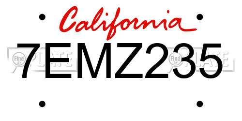 7EMZ235 California License Plate
