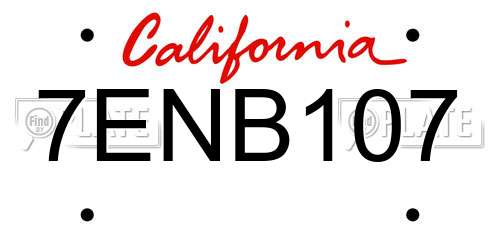 7ENB107 California License Plate