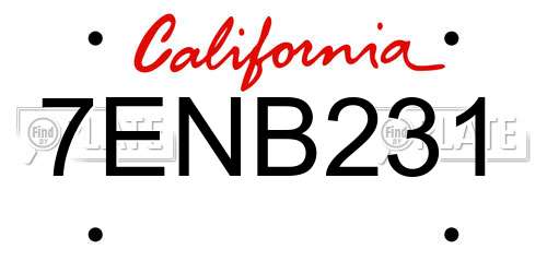 7ENB231 California License Plate
