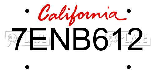 7ENB612 California License Plate