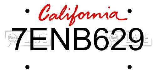 7ENB629 California License Plate