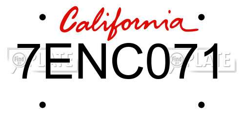 7ENC071 California License Plate