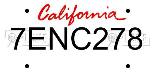 7ENC278 California License Plate
