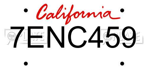7ENC459 California License Plate