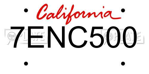 7ENC500 California License Plate