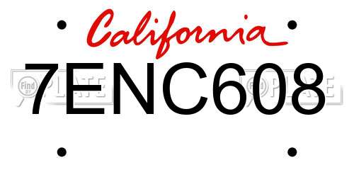 7ENC608 California License Plate