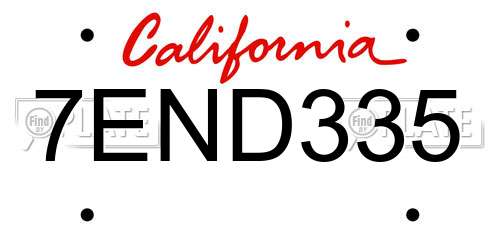 7END335 California License Plate