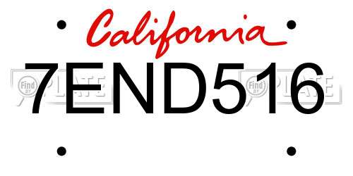 7END516 California License Plate