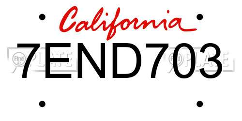 7END703 California License Plate