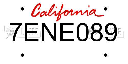 7ENE089 California License Plate