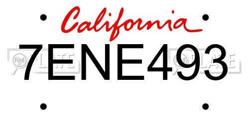 7ENE493 California License Plate