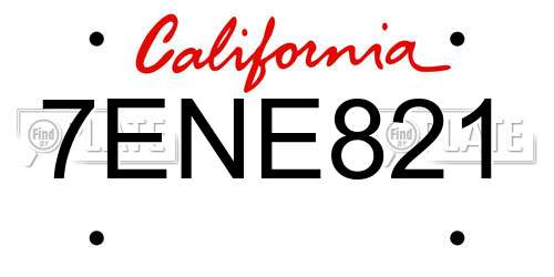 7ENE821 California License Plate