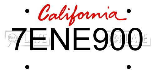7ENE900 California License Plate