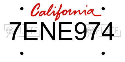 7ENE974 California License Plate