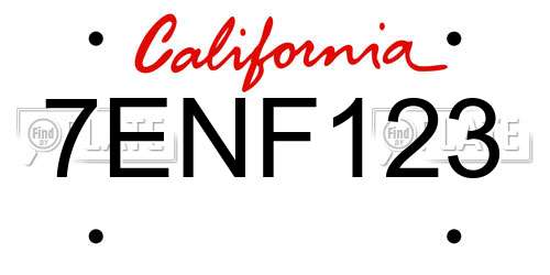 7ENF123 California License Plate