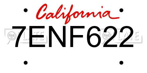 7ENF622 California License Plate