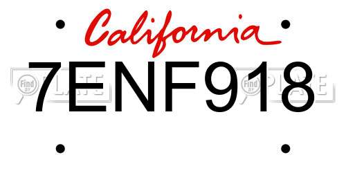 7ENF918 California License Plate