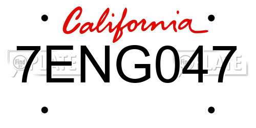 7ENG047 California License Plate