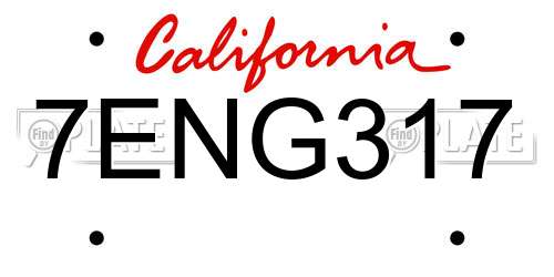 7ENG317 California License Plate