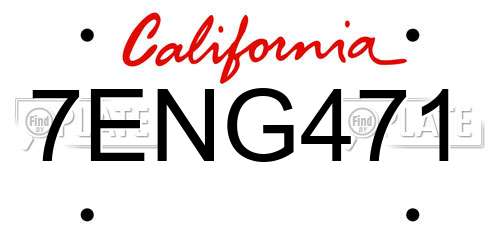 7ENG471 California License Plate