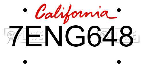 7ENG648 California License Plate