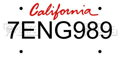7ENG989 California License Plate