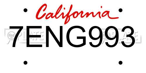 7ENG993 California License Plate