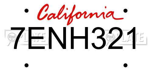 7ENH321 California License Plate