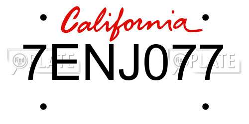 7ENJ077 California License Plate