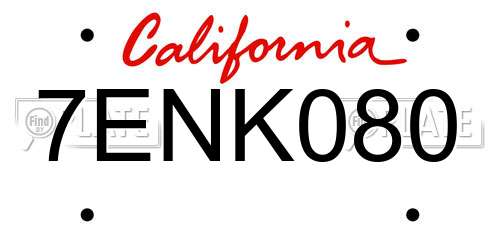7ENK080 California License Plate
