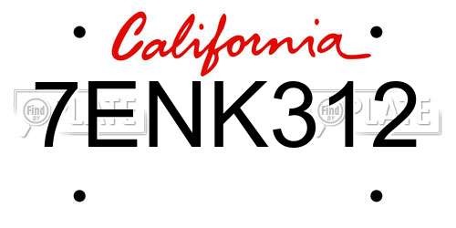 7ENK312 California License Plate
