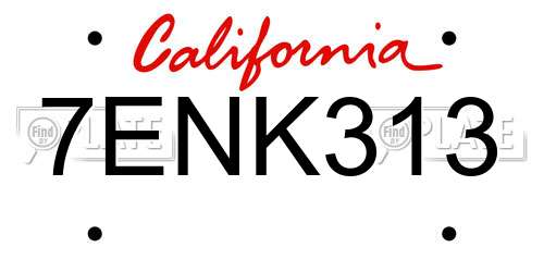 7ENK313 California License Plate