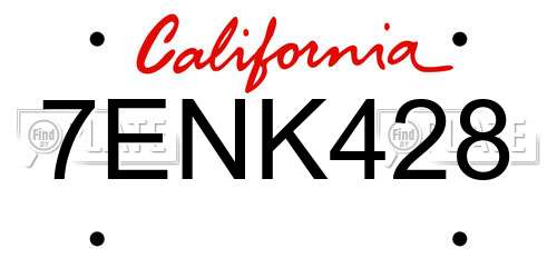 7ENK428 California License Plate