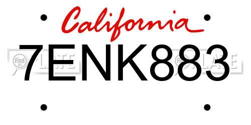 7ENK883 California License Plate