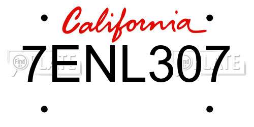 7ENL307 California License Plate
