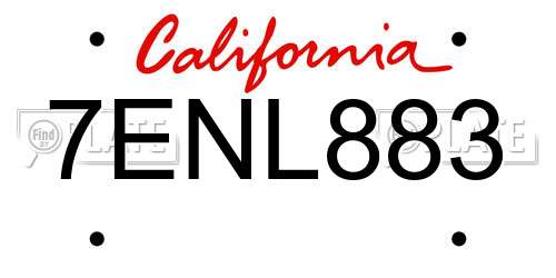 7ENL883 California License Plate