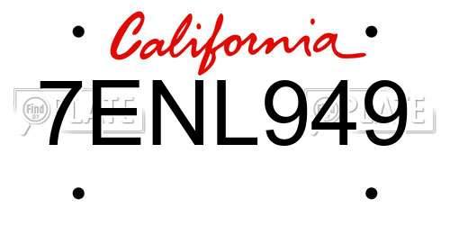 7ENL949 California License Plate